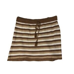 Madden NYC Knit Acrylic Striped Drawstring Skirt Brown Beige White XXL Short